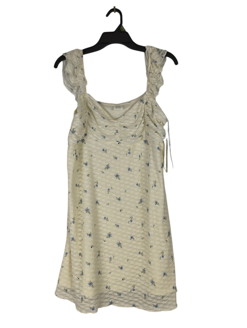 No Boundaries Mini Dress Women's XL White Floral Double Ruffle Sleeveless Ruched